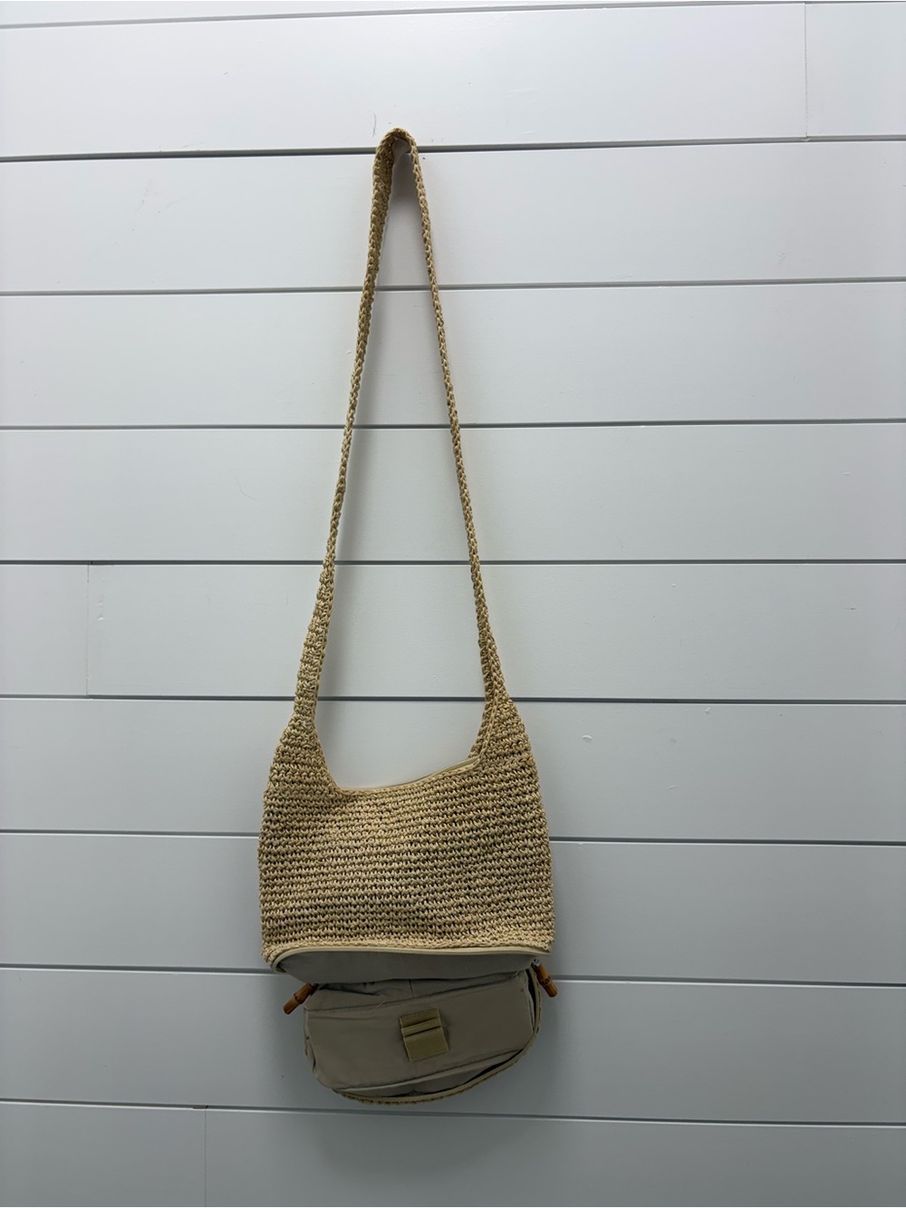 Woven Shoulder Bag in Natural Beige - Lightweight Summer Tote - Picture 2 of 2